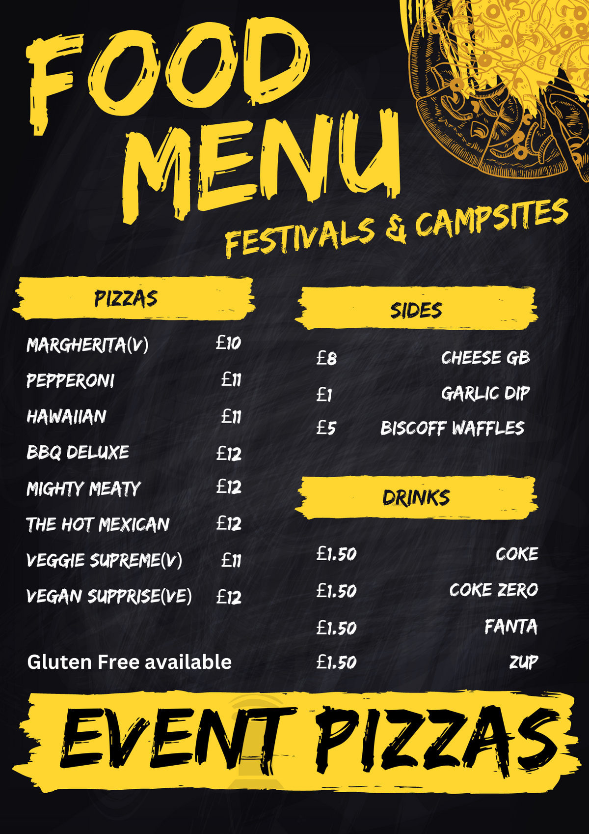 Izza Menu Pop Up Pizza Menu – Event Pizzas